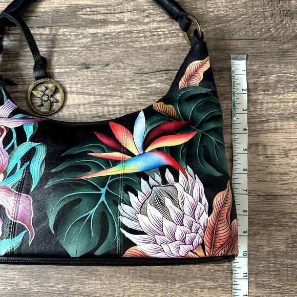 Anuschka Medium Zip Boho Island Escape Black Shoulder Bag - Picture 14 of 16